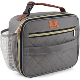 Genteen Lunch Box for Men Women Adults Kids - Insulated Small LunchBox Reusable, Zip Closure & Buckle Handle, Portable Cooler for Work, School, Travel (Gray)