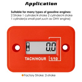 NInE-ROnG Self-powered Tach Hour Meter Digital LCD Inductive Tachometer Timing RPM Measuring Waterproof Design,for Gas Engine Lawn Mower Motorcycle Snowmobile Generator(2 Stroke)(Red)