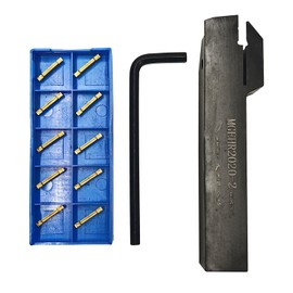 Lathe Cut Off Tool Lathe Parting Tool MGEHR2020-2 Metal Lathe Grooving Turning Tool Holder with 10pcs MGMN200-G Indexable Carbide Grooving Inserts (MGEHR2020-2)