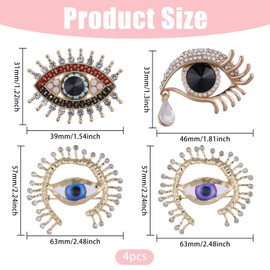 beinkmake 4Pcs Evil Eye Crystal Rhinestones Brooch Vintage Lapel Pin Elegant Jewelry Pins for Women Suit Collar Dress Scarves Jackets Backpack Hats