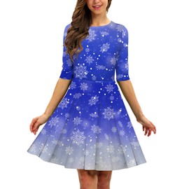 Ainuno Christmas Dress for Women Blue Snowflake Print Dresses Costumes 2023 Xmas Outfits Vintage,Blue Snowflake M