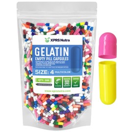 XPRS Nutra Size 4 Empty Capsules - 500 Count Small Empty Gelatin Capsules - Empty Pill Capsules - DIY Capsule Filling - Bovine Pill Capsules Empty Gel Caps (Multi Color)
