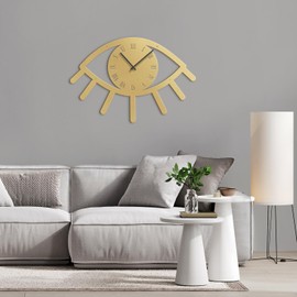 SIGNLEADER Metal Wall Clock Wall Art Decor, Modern Minimalist Eye Design Wall Sculpture Clock Silent Battery Operated Hangings Home Decoration for Living Room, Bedroom, Kitchen, Bathroom - 30" Gold
