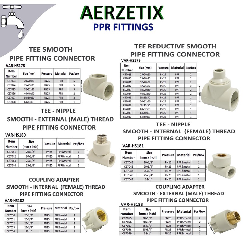 AERZETIX - C67024 - Set of 5 identical T-pieces made