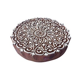 5 Inch Crafty Large Wooden Stamp Unique Round Pattern Big Printing Block