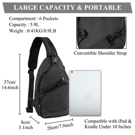 VASCHY Men's Shoulder Bag, Multi-Pocket Chest Bag, Shoulder Bag, Men Women, Water Resistant Messenger Bag for Daily, Walking, Running, Hiking, Black, Backpack