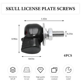 JUSTTOP 4PCS Car License Plate Screws Fastener Kit, Skull License Plate Bolts Tag Fasteners Decorative Kit, 3D Skeleton Cool License Plate Frame Bolts Fit Car Truck Motorcycle (Black)