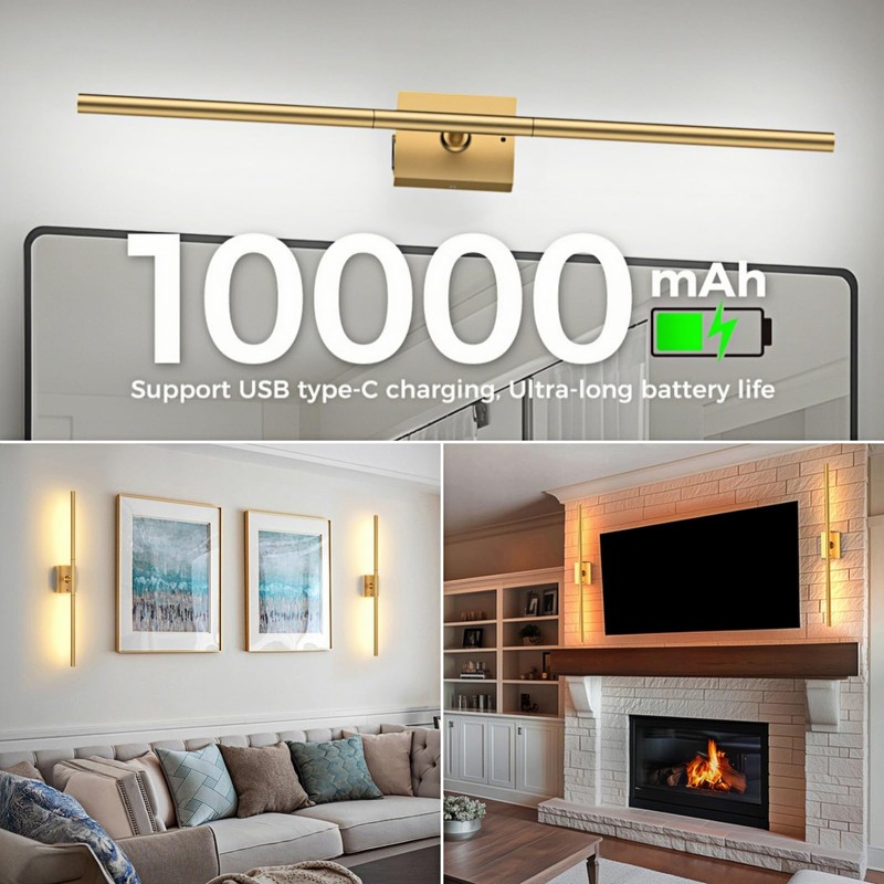 Battery Operated Wall Sconces Set of Two: Dimmable Wireless Wall
