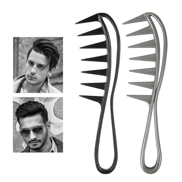 Afro Comb Curling Comb, Wide Tooth Comb, Coarse Tooth Styler Curling Comb, Men's Styling, Anti-Static, Hair Styling, Hairstyle Comb, Wide Tooth, Anti-Tangle Comb, Pack of 2