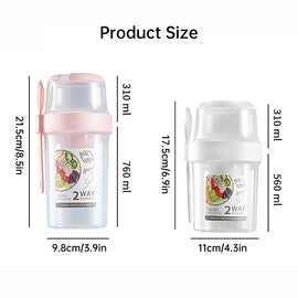 Portable Double-layer Plastic Salad Cup with Fork, Lightweight Food Container for Breakfast, Office, Students, 310ml/560ml & 310ml/760ml Seal Lock