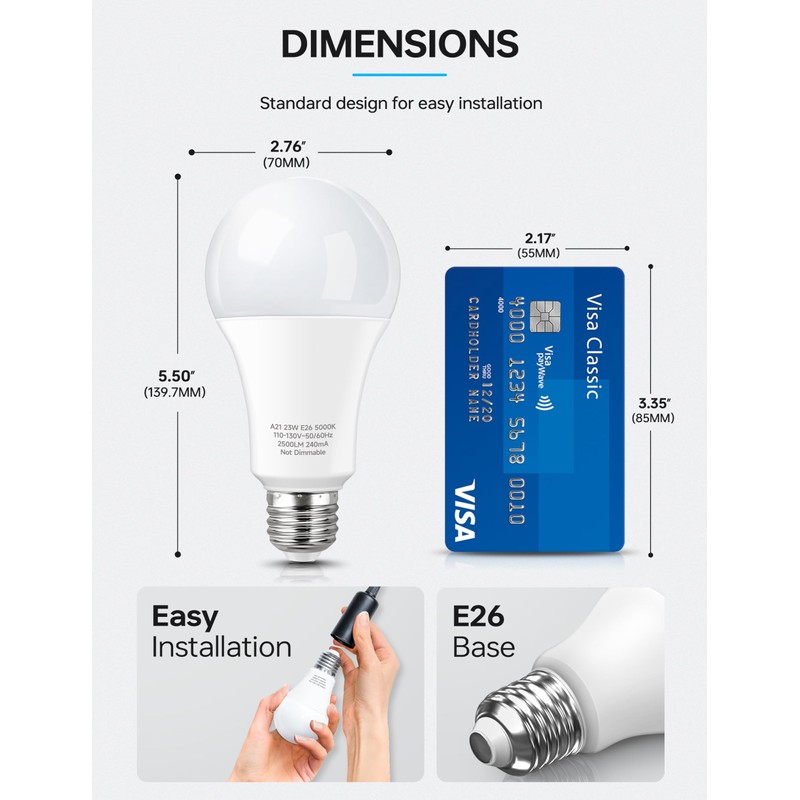 KINDEEP 23W LED Bulbs, A21 Super Bright Light Bulb, 150W-200W