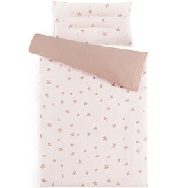 Susurration Muslin Children's Bed Linen 100 x 135 cm Pillowcase 40 x 60 cm Made of 100% Cotton Lightweight and Comfortable Bedding Set for Baby Children (Pink Stars)