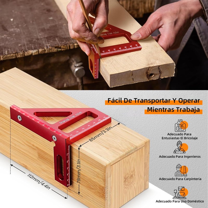 Regla triangular de inglete de aleación de aluminio de 45/90