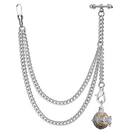 DerMacht Single Albert Pocket Watch Chain T-Bar with Vintage Carving Hollow Essential Oil Diffuser Pendant