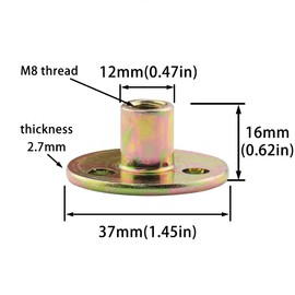 4pcs Furniture Mounting Plate Three-Hole Cylindrical Iron Plate Nut for Furniture Legs (M8 Metric Nut, 37mm Dia Plate, 16mm Height, 12mm Dia Rod)