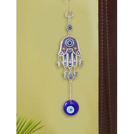 TIED RIBBONS Turkish Hamsa Palm Blue Evil Eye Wall Hanging for Home Entrance Door Car Dashboard Office Nazar Battu Pendant Ornament Good Luck and Prosperity Decoration Gift Items (10 cm)