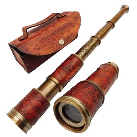 Antique Brass Pirate Telescope 18" – Vintage Nautical Spyglass with Leather Wrap | Handheld Maritime Collector's Piece & Home Decor