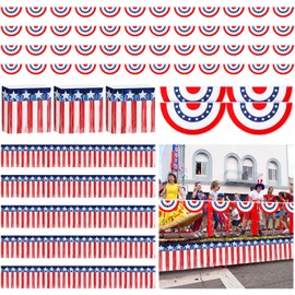 Yuxung 9 Pcs 4th of July Parade Float Decoration Including 5 Pcs 19.7 ft Patriotic Pleated Fan Flag Fringe Patriotic Half Fan Banner Flag 4 Pcs Independence Day Patriotic Banner Flag Bunting Garland
