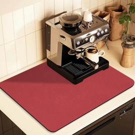 JuSiyley Coffee Mat for Countertops,Coffee Bar Accessories Fit Under Coffee Maker Espresso Machine, Absorbent Hide Stain Rubber Mat for Countertop,Dish Drying Mat for Kitchen Counter (Red, 12"x19")