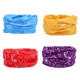 SMEHCF 4 Multipurpose Bandanas for Women Men Headband Balaclava Hair Head Scarf Face Half Airsoft Paintball Mask Neck Gaiters Breathable Reusable Washable Red Purple Blue Yellow Cashew Flower