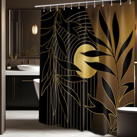 DLTAY Boho Black and Gold Shower Curtain, Mid Century Modern Shower Curtains for Bathroom, Mens Bath Curtain Set, Waterproof Fabric with Hooks, 70" W x 84" L (Pack of 1)