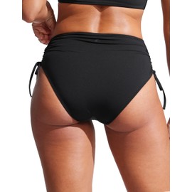CRZ YOGA Womens High Waisted Bikini Bottoms Adjustable Ruched Side Tie Bathing Swim Full Coverage Swimsuit Briefs Black X-Small