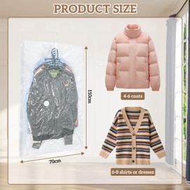 Pack of 4 Vacuum Bags for Clothes, 2 Pieces (135 x 70 cm) + 2 Pieces (110 x 70 cm), Hanging Vacuum Bags for Down Jackets, Suits, Jackets and Coats Vacuum Space Saver