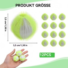 12 Stücke Tierhaarentferner Waschmaschine, Wiederwaschbare Waschbälle gegen Tierhaare - Hunde-/Katzenhaare & Fusseln effektiv entfernen mit Anti-Verwicklungs-System