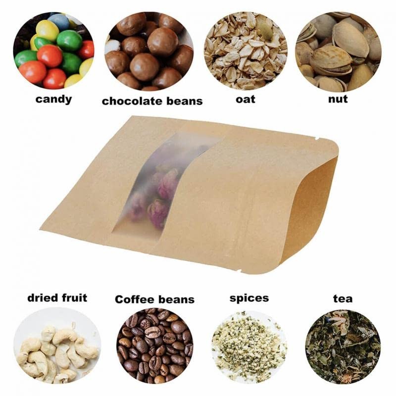 10-200x Stand Up Bag Kraft Paper Seal Packaging Window Zip