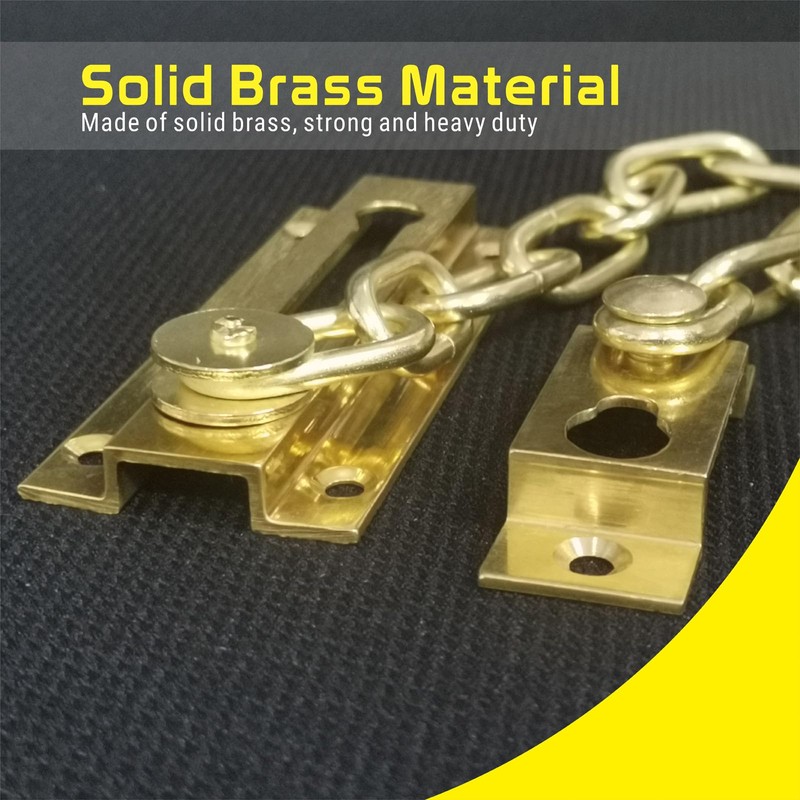 Security Door Chain Guard Solid Brass, Heavy-Duty Home Security, Sturdy