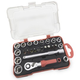 LUMBER JACK 25 Piece 1/4" Square Drive Metric Socket Set with Reversible Soft Grip Ratchet Handle – Screwdriver Bits for DIY Home Workshop & Professional Use