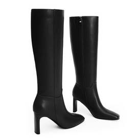 Modatope Knee High Black Boots for Women Chunky Heel Square Toe Fall Boots Tall Long High Boots Size 9.5