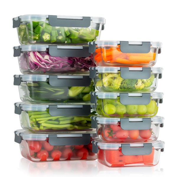 WWYH.DSS,10-Pack Meal Prep Containers with Snap Locking Lids, Glass Airtight