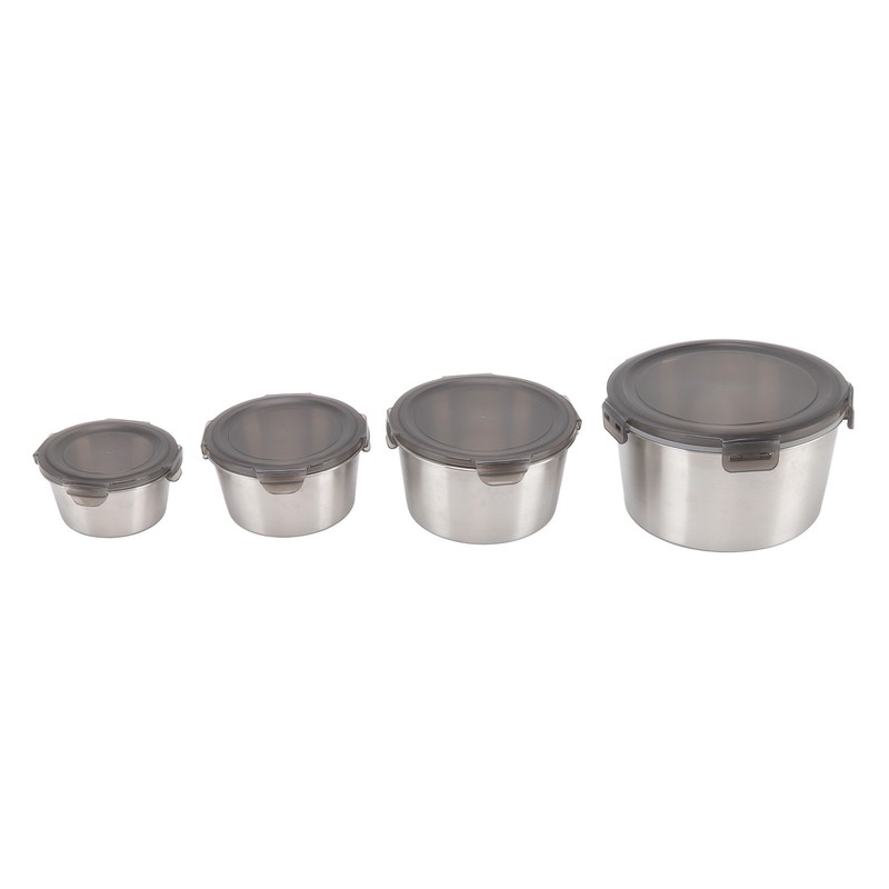 4Pcs Stainless Steel Preservation Box Large Capacity Round Food Storage