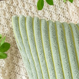 EMEMA Cushion Covers Corduroy Oblong Throw Pillow Covers Striped Soft Sham Home for Sofa Couch Bedroom Decorative Pillowcases 12x20 Inch 30x50cm Set of 2 Bean-green