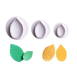 Growtail 3 Pieces Rose Leaf Fondant Plunger Cutters Veined Rose Leaf Cookie Cutter Decorating Mold Tools