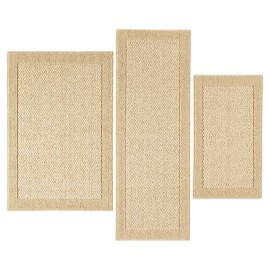 Unbranded Machine Washable Faux Sisal Beige Border Indoor Accent Rug Set, 3-Piece Set