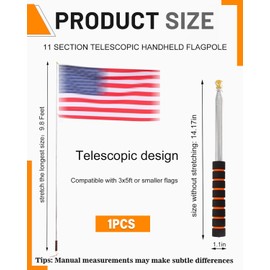 TPZORJX Telescopic Flag Pole, 2 m Telescopic Flagpole, Handheld Flagpole with Clips, Telescopic Rod Flag Pole Extendable for Camping, Travel, Excursions, Competitions, Teachers, Travel Guide
