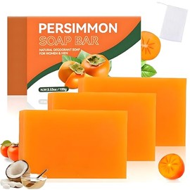 3-Pack Persimmon Soap Bars for Odour Control with Green Tea Extract, Handmade Deodorising Soap for Men & Women, Deep Cleansing Face & Body Bar