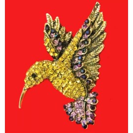 Unbranded High Style Hovering HUMMINGBIRD Rhinestone Necklace Pendant BROOCH Golden Yellow