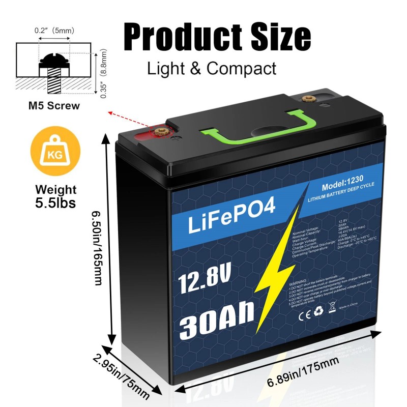 Litime 12V 30Ah LiFePO4 Lithium Battery 30A BMS Deep Cycles