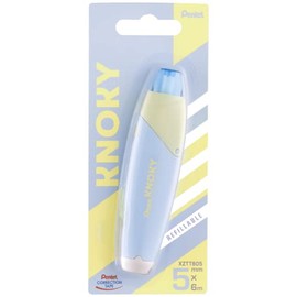 Pentel Knoky XZTT805S-WY Correction Tape with Push Mechanism Ergonomic Shape Refillable Length 6 m Width 5 mm Housing Colour Light Blue Pack of 1 on Blister Card
