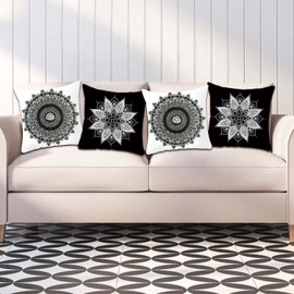 Betadistor Cushion Covers 45x45 cm Set of 4 Luxurious Vintage Floral Double-Side Printed Cushion Cases Decorative Pillow Covers for Sofa Living Room, Grey and Black, 506-0122