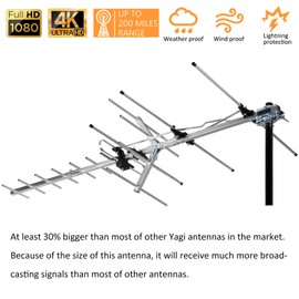 Five Star Yagi Satellite HD TV Antenna up to 200 Mile Long Range, Attic or Roof Mount Digital OTA TV Antenna for 4K Supports 4 TVs Installation Kit & Mounting Pole, Radio/FM Antenna