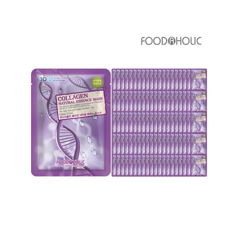 (100 sheets) Foodaholic 3D Collagen Natural Essence Mask Pack /