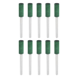 sourcing map 10pcs Rubber Polishing Bits, Rotary Buffing Bits with 6mm (7/32-inch) Mounted Cylindrical Head, 3mm (1/8-inch) Shank, for Metal, Jewelry, Stone, Rock Grinding, Green