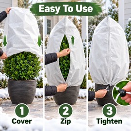 Winter Plant Protection Cover Bag with Zipper & Drawstring – Breathable Non-Woven Frost Cover for Outdoor Plants, Shrubs & Trees
