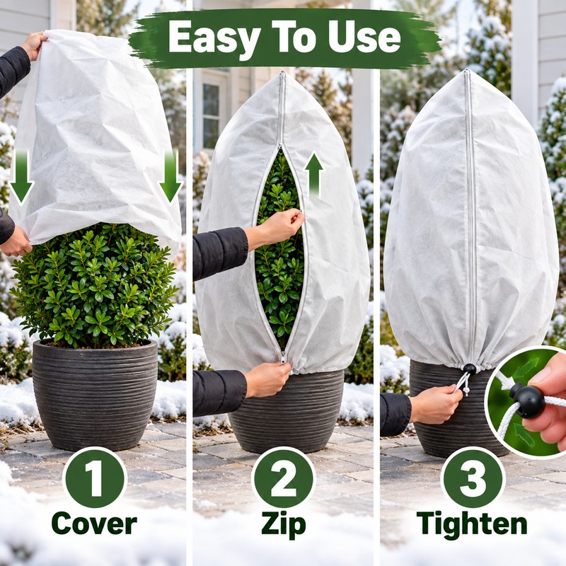 Winter Plant Protection Cover Bag with Zipper & Drawstring –