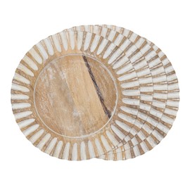 Occasion Gallery Natural Mango Wood Ribbed Wooden Fine Dining Holiday Special Occasion Plate Charger, 13" Round, (set of 4)