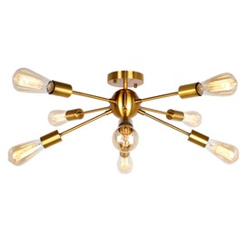 Jasopaco Gold Sputnik Chandelier Light Fixture, 8 Lights Modern semi Flush Mount Ceiling Lighting Fixtures, Industrial Chandelier for Dining Room Living Room Bedroom Kitchen